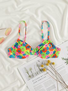 Floral Random Print Underwire Bikini Top - Multicolor - View 4
