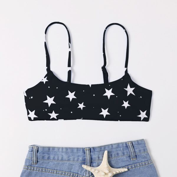 

Star Print Bikini Top, Black and white