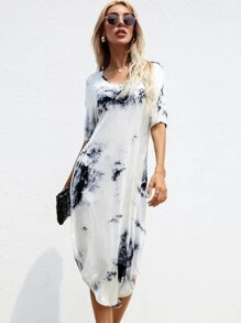 Tie Dye Tee Dress - White - View 1