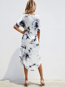 Tie Dye Tee Dress - White - View 2
