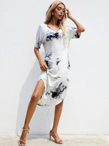 Tie Dye Tee Dress - White - View 3
