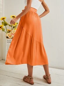 Falda bajo con fruncido con cordón lateral unicolor - Naranja - Ver 2
