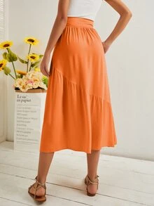 Falda bajo con fruncido con cordón lateral unicolor - Naranja - Ver 3