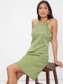 SHEIN Solid Halter Dress - Mint Green - View 1