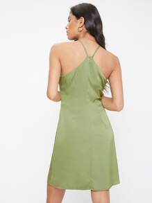 SHEIN Solid Halter Dress - Mint Green - View 2