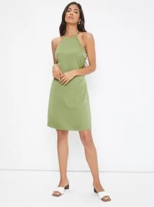 SHEIN Solid Halter Dress - Mint Green - View 3