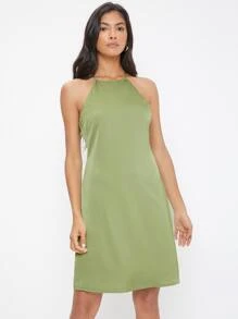 SHEIN Solid Halter Dress - Mint Green - View 4