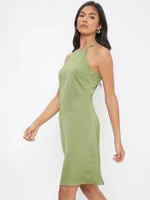 SHEIN Solid Halter Dress - Mint Green - View 5