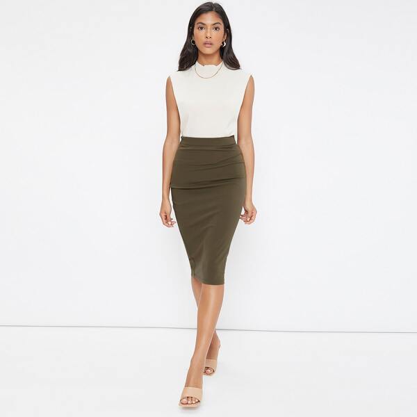 

Solid Pencil Skirt, Army green