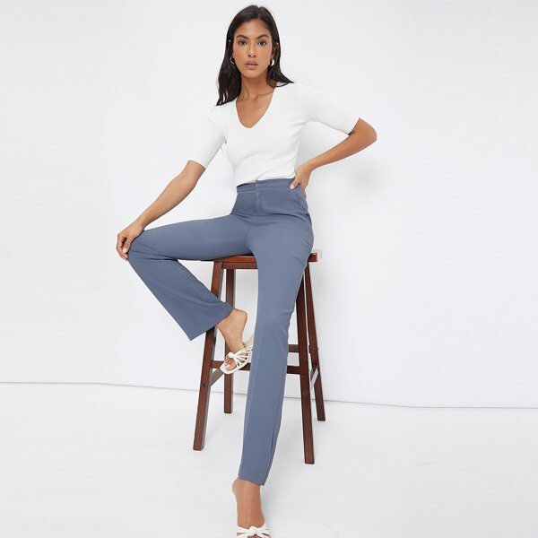 

Zipper Fly Solid Pants, Dusty blue
