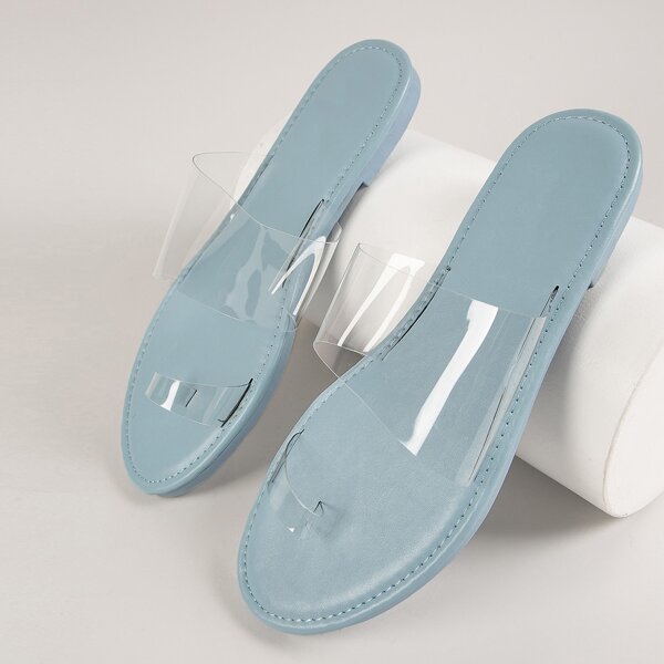

Clear Toe-Loop Faux Leather Slip-On Sandals, Blue