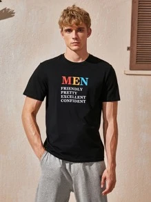 Manfinity Men Slogan Graphic Round Neck Tee - Black - View 1