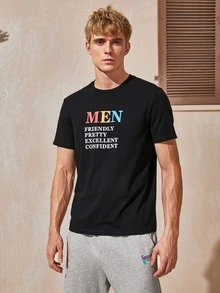 Manfinity Men Slogan Graphic Round Neck Tee - Black - View 3