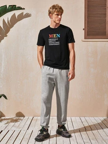 Manfinity Men Slogan Graphic Round Neck Tee - Black - View 4