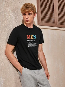 Manfinity Men Slogan Graphic Round Neck Tee - Black - View 5