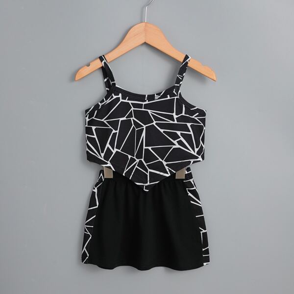 

Toddler Girls Geo Print Cami Top & Track Shorts, Black