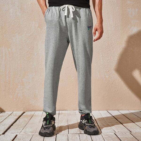 

Men Letter Graphic Sweatpants, Light grey