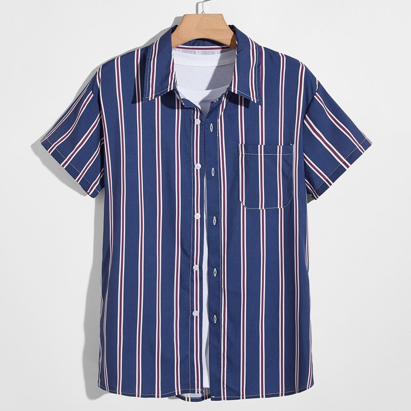 

Guys Striped Button Up Pocket Shirt, Multicolor