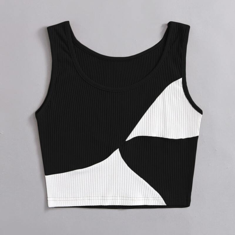 

Colorblock Ribbed Tank Top, Black and white