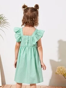 SHEIN 小女童蝴蝶袖波卡圓點洋裝 - 薄荷綠 - 查看 2