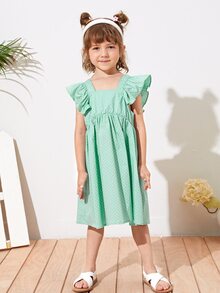 SHEIN 小女童蝴蝶袖波卡圓點洋裝 - 薄荷綠 - 查看 4