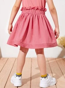 SHEIN 小女童紙袋型百褶細節半身裙 - 藕粉色 - 查看 2