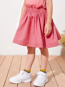 SHEIN 小女童紙袋型百褶細節半身裙 - 藕粉色 - 查看 3
