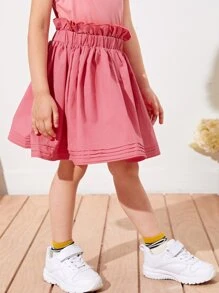 SHEIN 小女童紙袋型百褶細節半身裙 - 藕粉色 - 查看 4