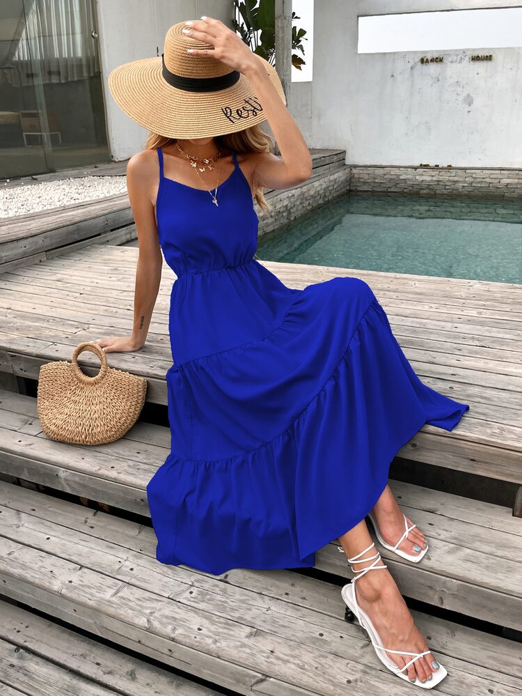 SHEIN Holidaya Criss Cross Back Swing Cami Dress - Royal Blue - View 5