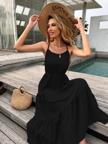 Criss Cross Back Swing Cami Dress - Black - View 1