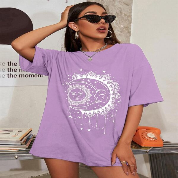 

Star & Sun Print Oversized Tee, Lilac purple