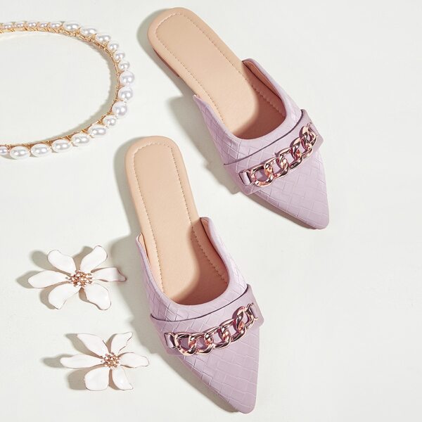

Chain Decor Braided Embossed Flat Mules, Lilac purple