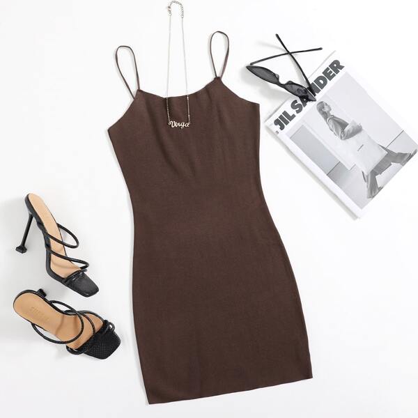 

Solid Knit Cami Dress, Chocolate brown