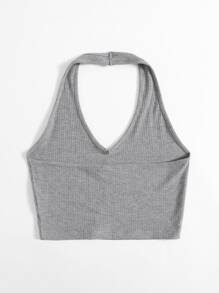 SHEIN Muchic 羅紋針織短版繞頸上衣 - 灰色 - 查看 2