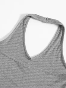 SHEIN Muchic 羅紋針織短版繞頸上衣 - 灰色 - 查看 3