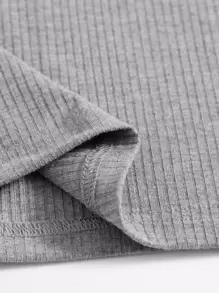 SHEIN Muchic 羅紋針織短版繞頸上衣 - 灰色 - 查看 4