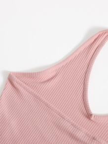 SHEIN EZwear Rib-Knit Crop Halter Top - Dusty Pink - View 4