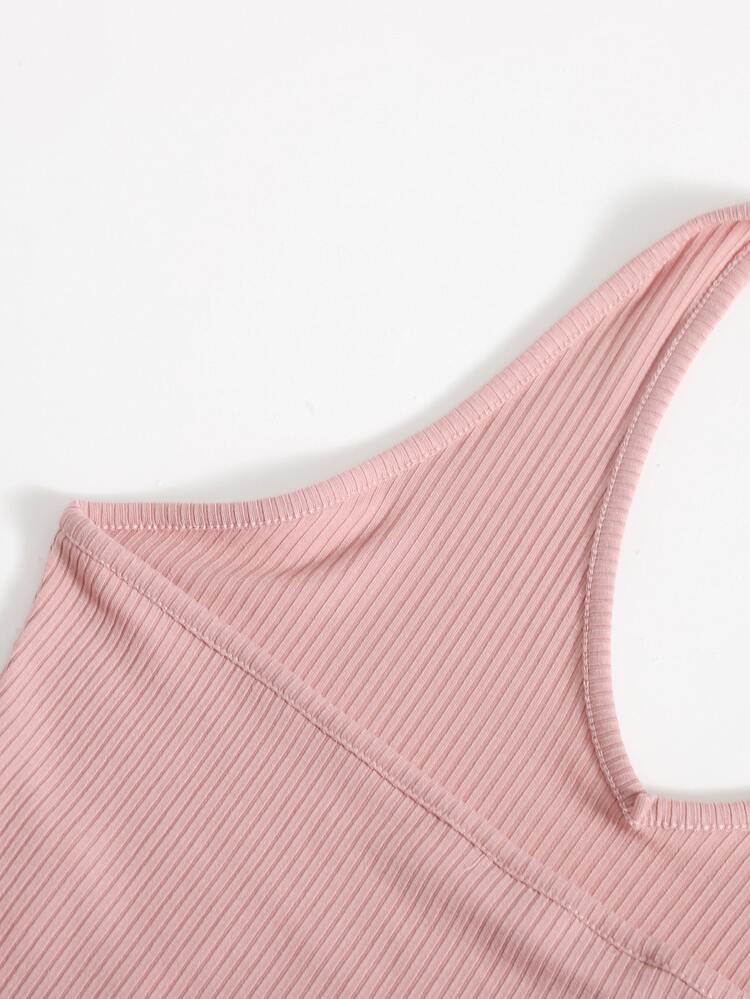 SHEIN EZwear Rib-Knit Crop Halter Top - Dusty Pink - View 4