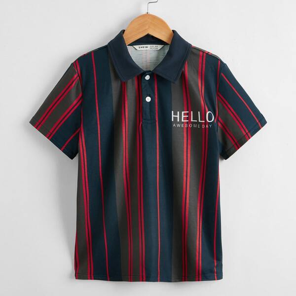 

Boys Letter Graphic Striped Polo Shirt, Multicolor