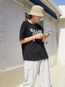 DAZY Camiseta de hombros caídos con estampado de mariposa - Negro - Ver 4