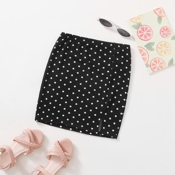 

Girls Polka Dot Skirt, Black and white