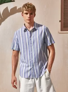 Manfinity Camisa con botón delantero de rayas - Multicolor - Ver 1