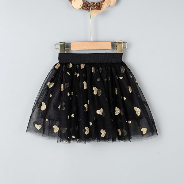 

Toddler Girls Heart Pattern Mesh Overlay Skirt, Black