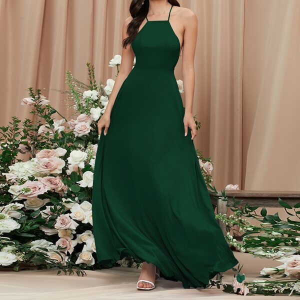 

Solid Criss Cross Backless Cami Dress, Dark green