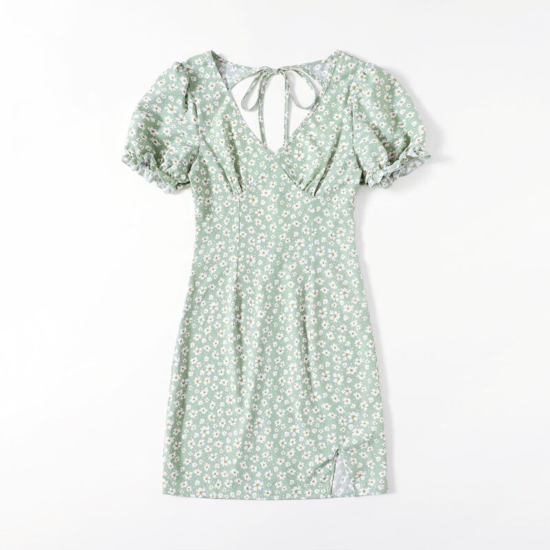 

Ditsy Floral Backless Dress, Mint green
