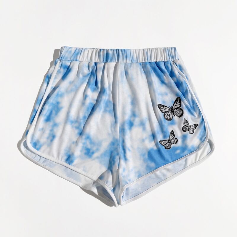 

Butterfly Graphic Tie Dye Shorts, Blue and white
