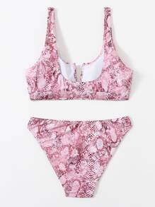 Snakeskin Print V Wired Bikini Set - Multicolor - View 2