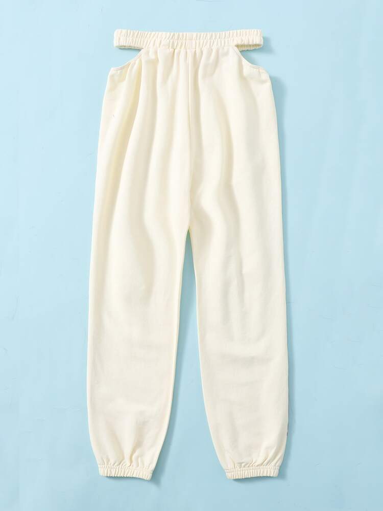 Girls Chinese Dragon Print Cutout Waist Sweatpants