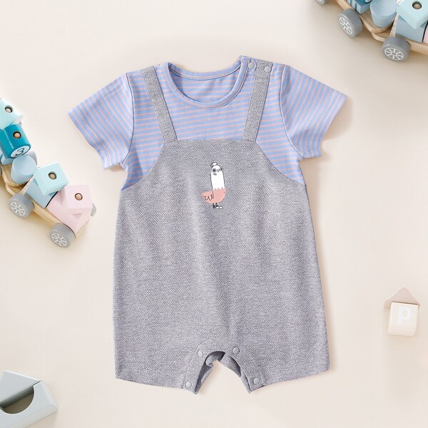 

Baby Girl Striped Cartoon Graphic 2 In 1 Romper, Multicolor