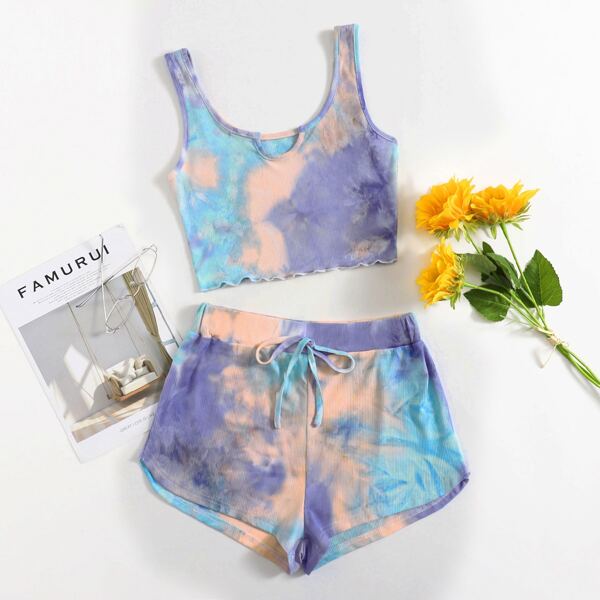 

Tie Dye Lettuce Trim PJ Set, Multicolor